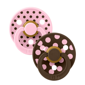 BIBS COLOUR POLKA DOTS залъгалка каучук Pink/Mocha 0-6 месеца 2 бр.